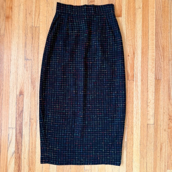 Vintage Rainbow Plaid Grid Wool Maxi Pencil Skirt - Picture 7 of 10